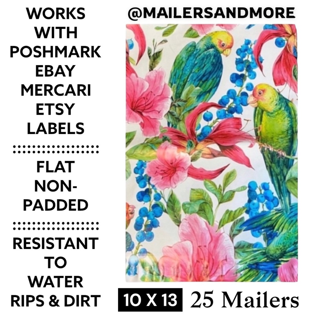 25 10X13 Poly Mailers Tropical Parrot Bird PRICE IS FIRM - Picture 2 of 14